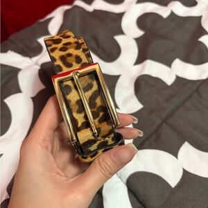 Express Leopard Print Belt with Gold Buckle